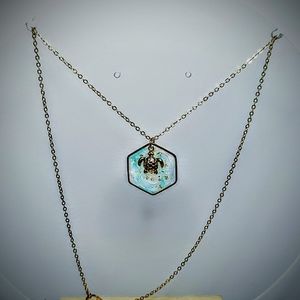 Turtle charm hexagon necklace